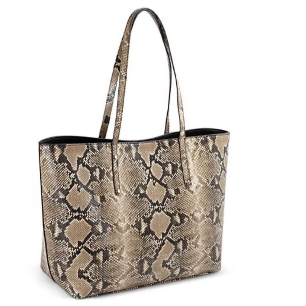 INC Zoiey 2-Piece faux-leather women's XL tote bag + pouch --SNAKE PRINT/BLACK - Picture 5 of 16